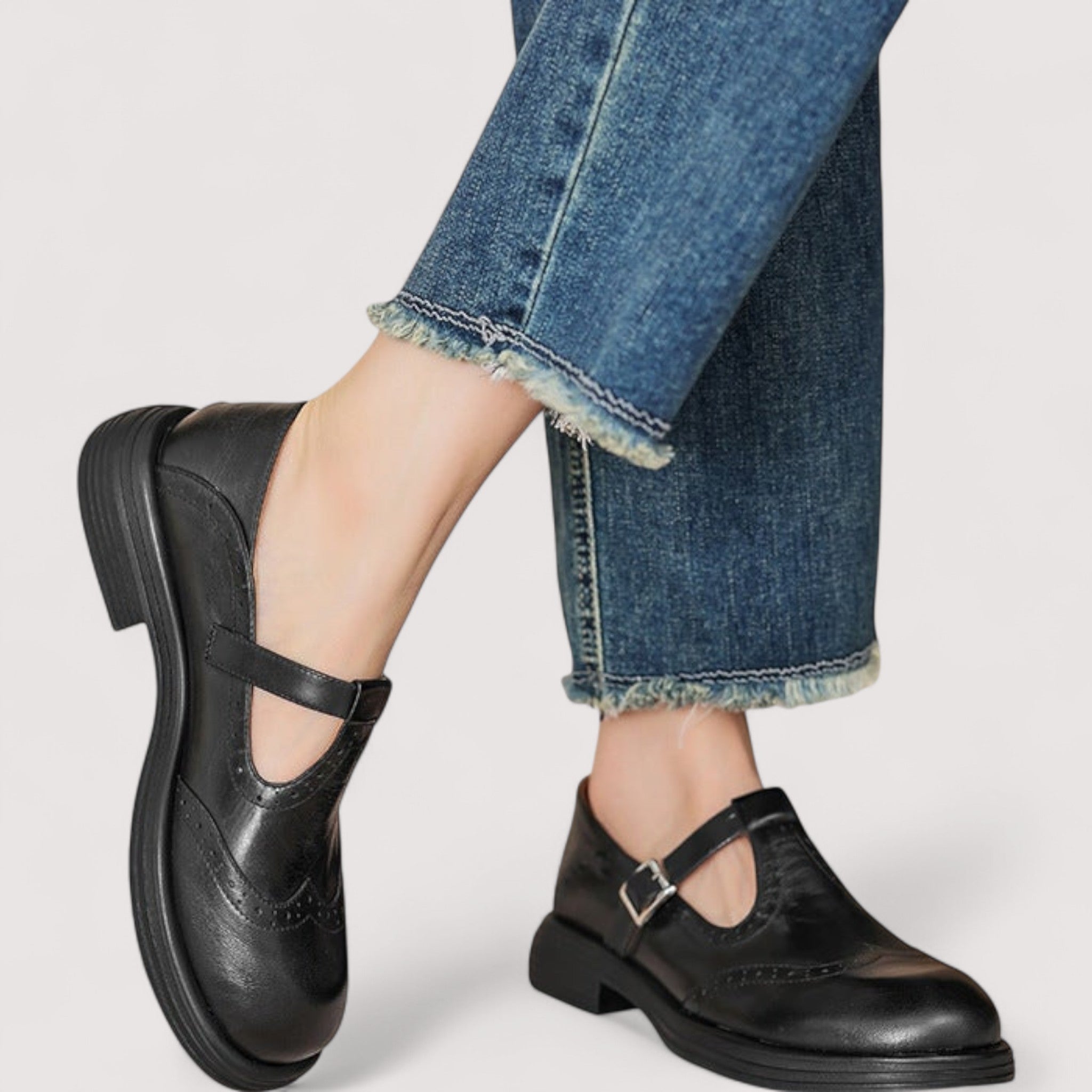 Ankle strap buckle detail close-up Mary Jane shoes