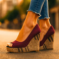 Red Snakeskin-Print Wedge Heels, front view