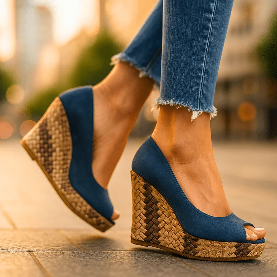 Sirena Snakeskin-Print Wedge Heels