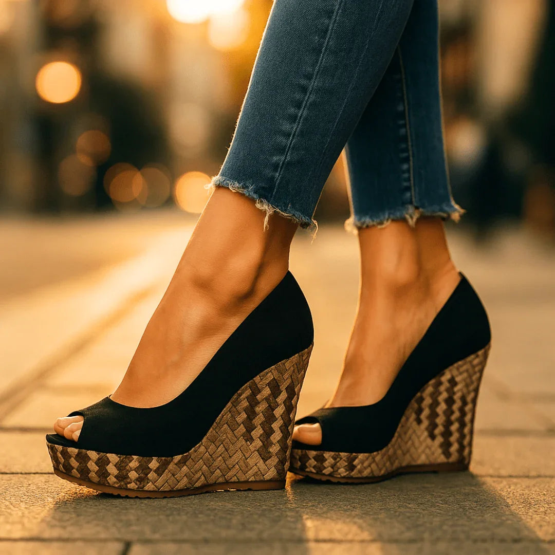 Sirena Snakeskin-Print Wedge Heels