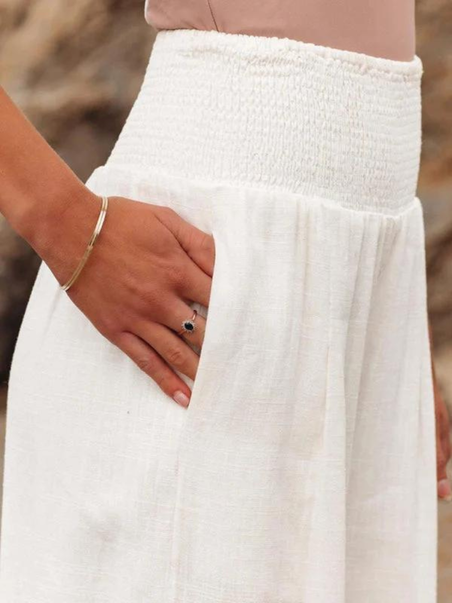 Flowing Wide-Leg Beach Pants with Elastic Waist