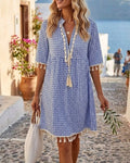 Women's boho geometric print mini tunic dress, front view