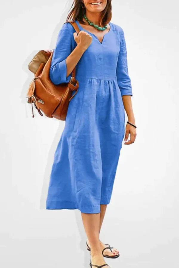Casual long flowy maxi dress in blue, front view