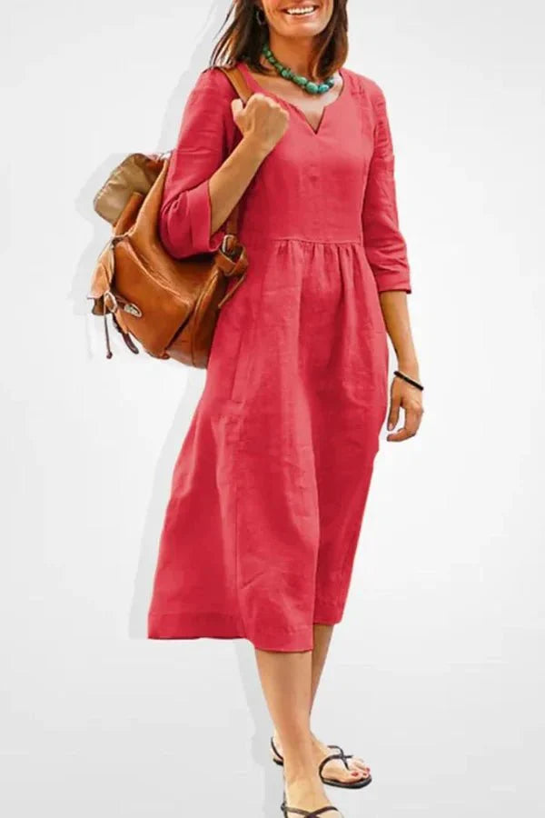 Casual long flowy maxi dress in red, front view
