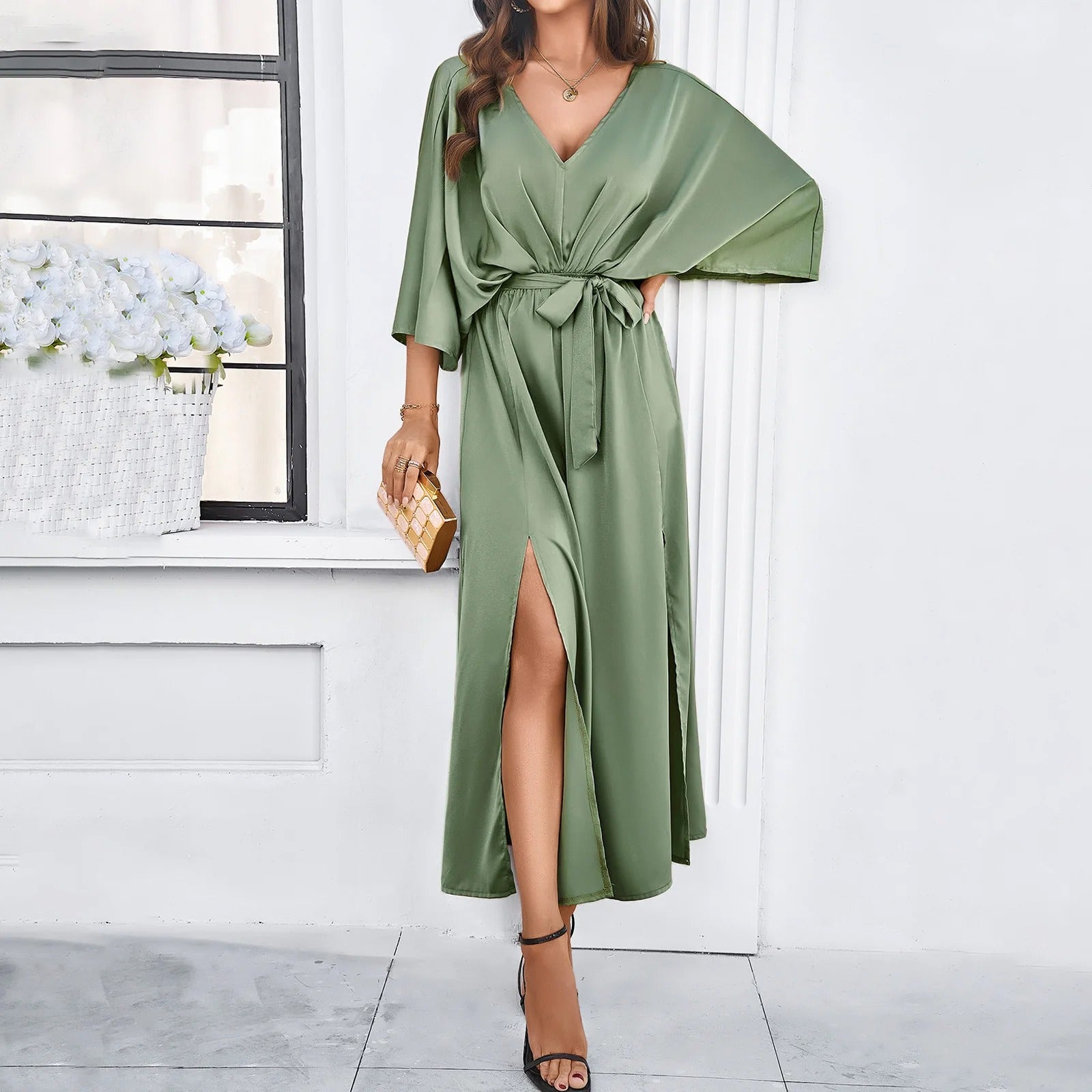 Occasion midi dress side profile view