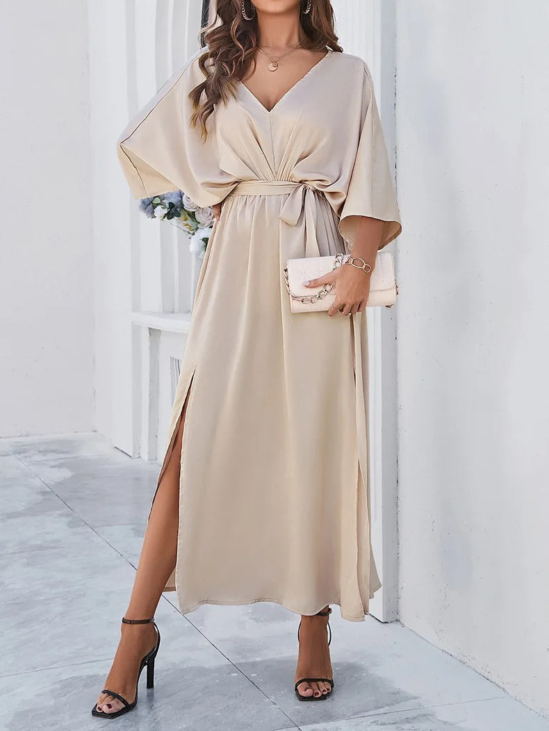 V-neck midi dress occasion front view