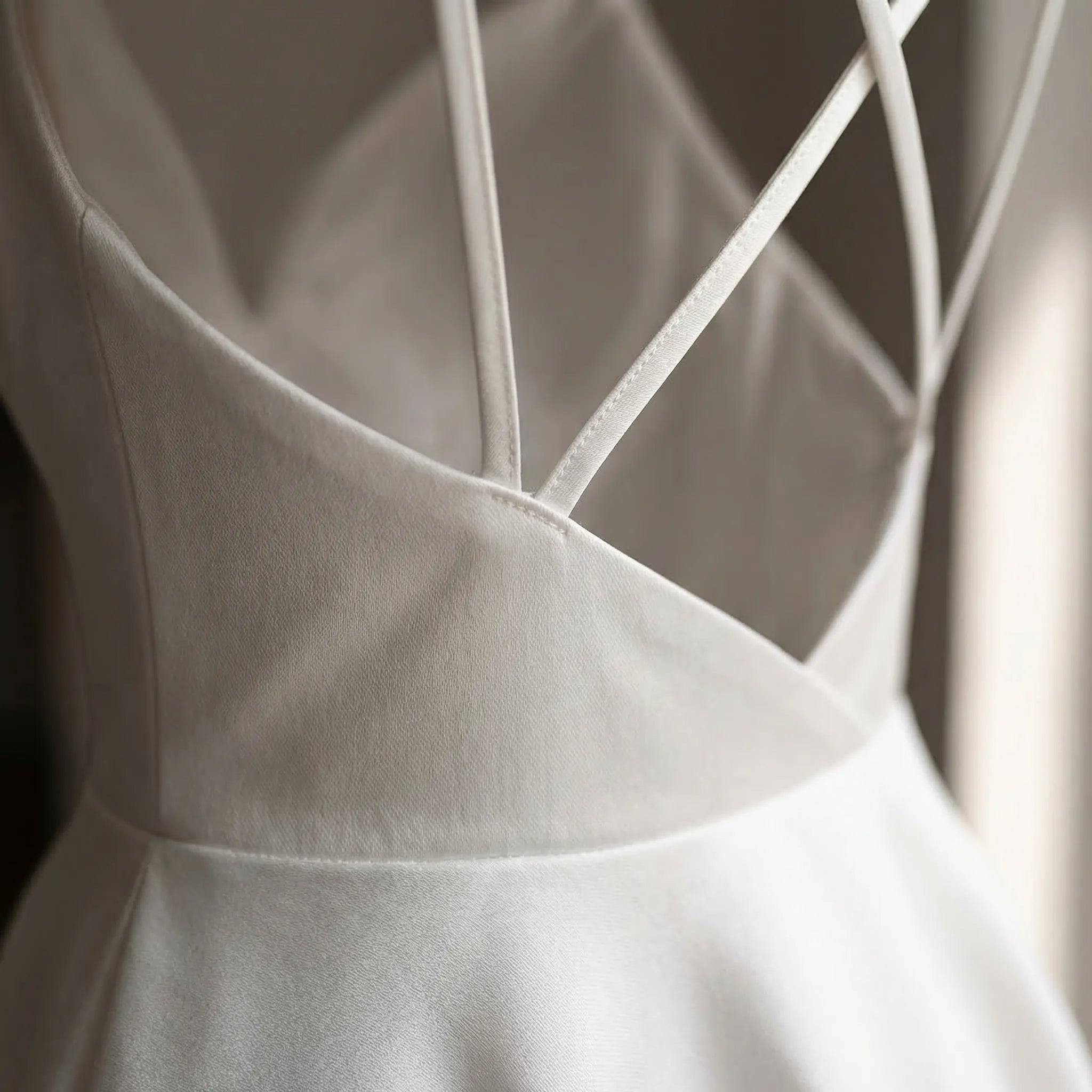 Women's sweetheart neck strappy A-line midi dress for weddings, back view