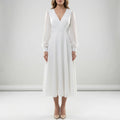 Women's classic long sleeve flowing wedding dress, front view