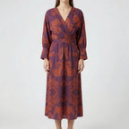 Women's botanical print A-line midi dress, alternate angle front view