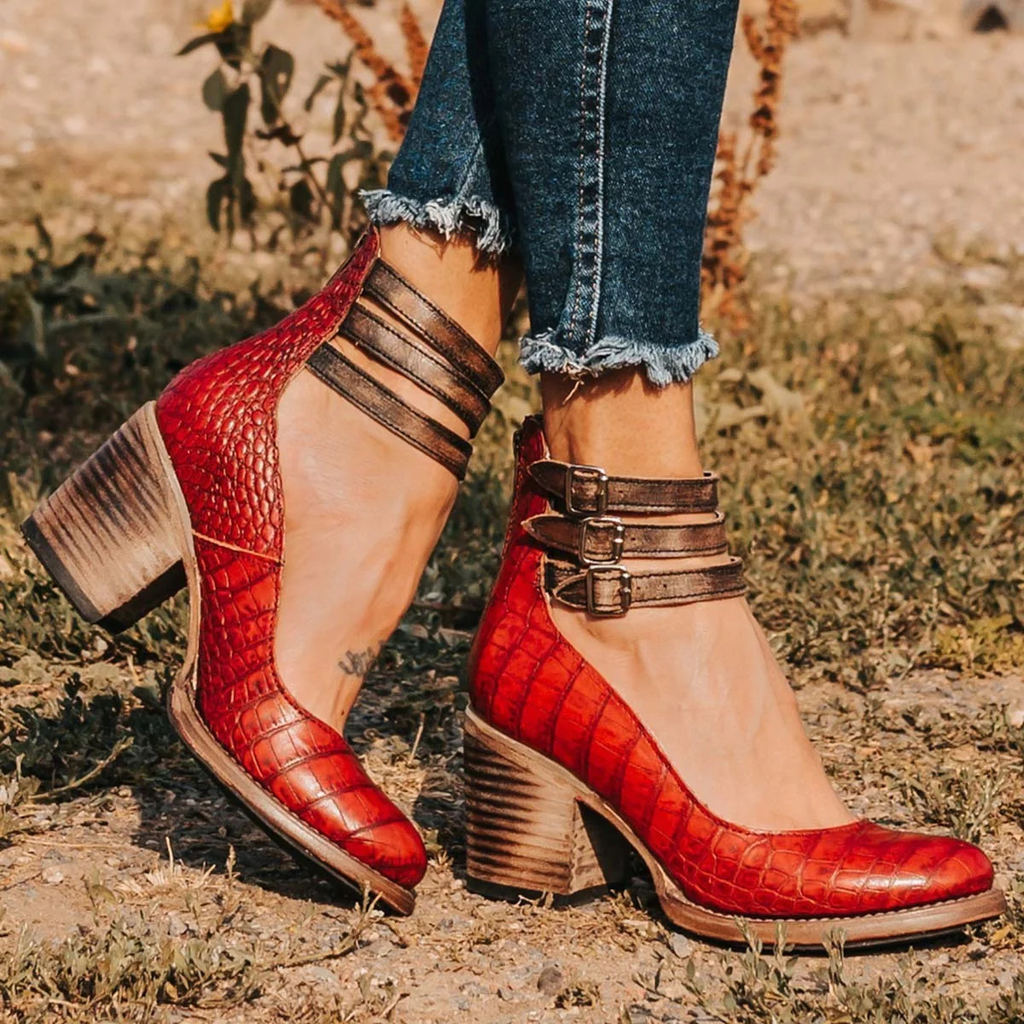 Strappy Ankle Strap Block Heels – Closed Toe Everyday Heeled Shoes