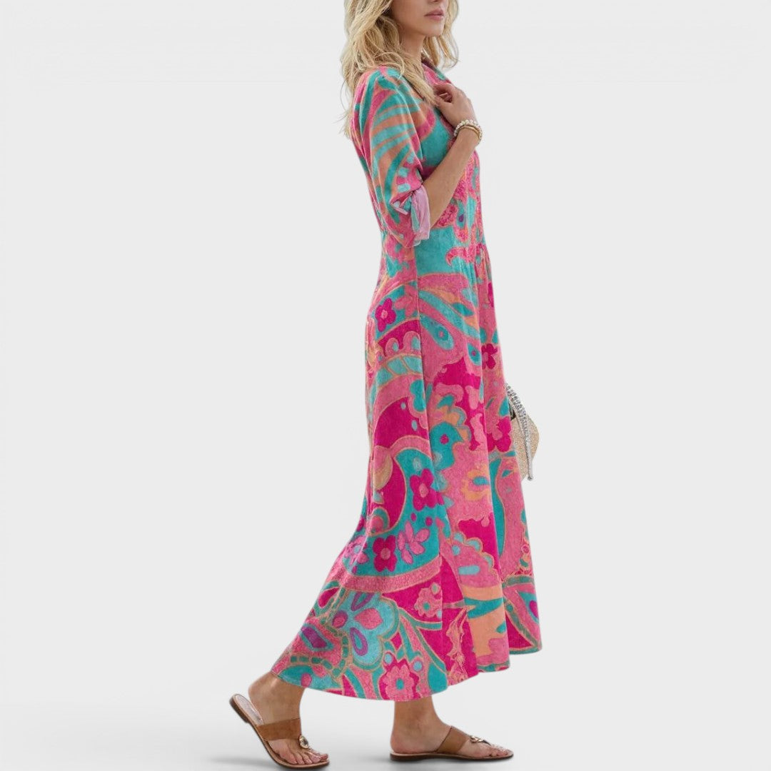 Floral midi dress back view full length