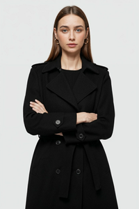 Women's Long Black Coat with Belt