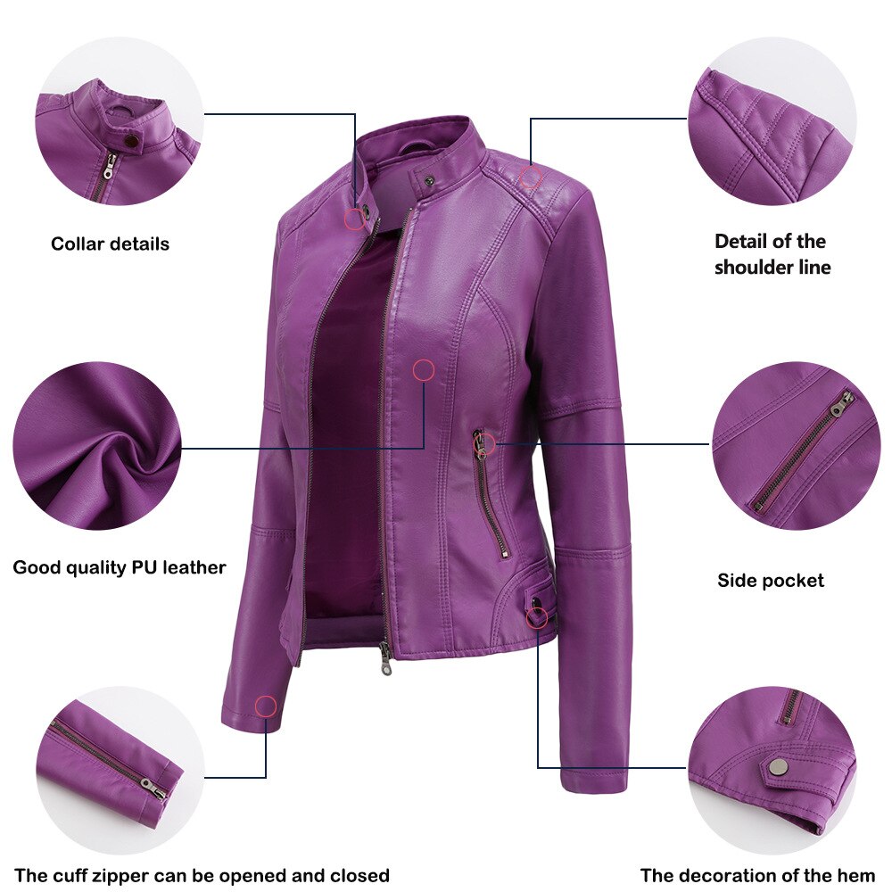 Coffee PU Leather Biker Jacket