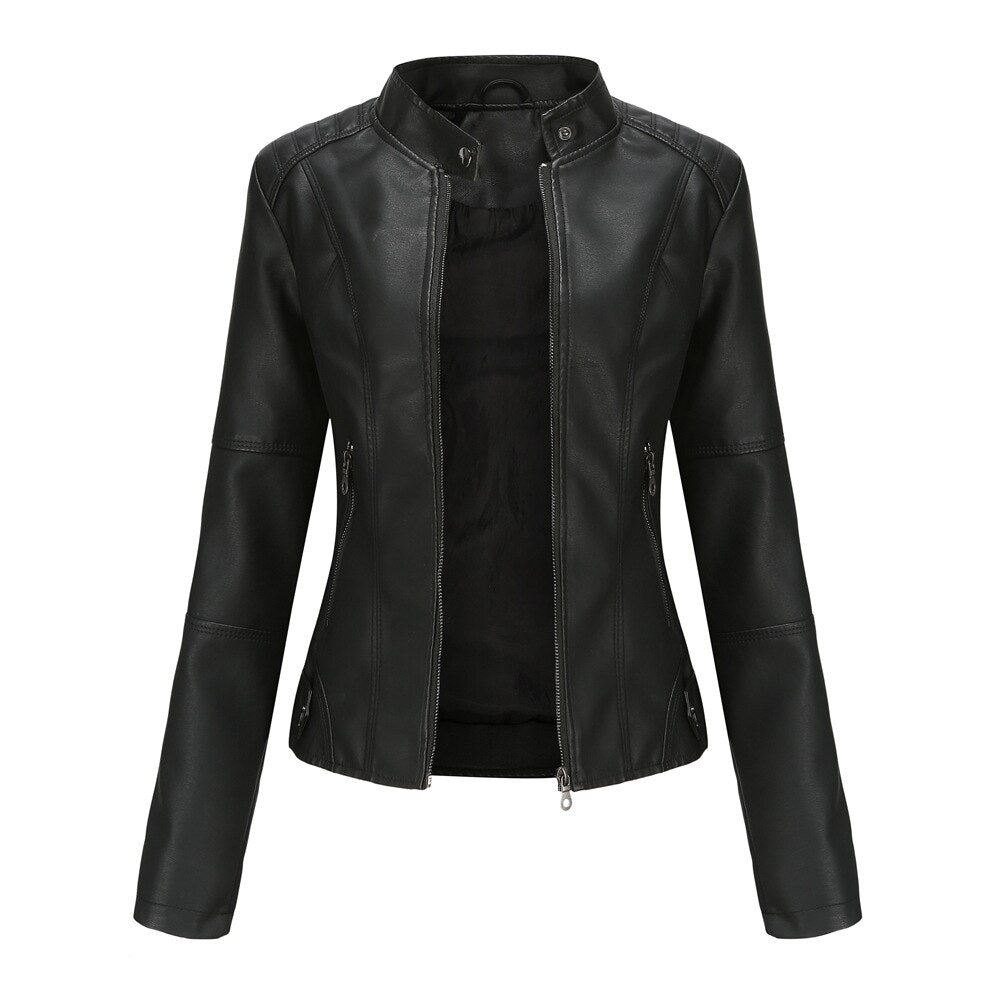 Apricot PU Leather Biker Jacket