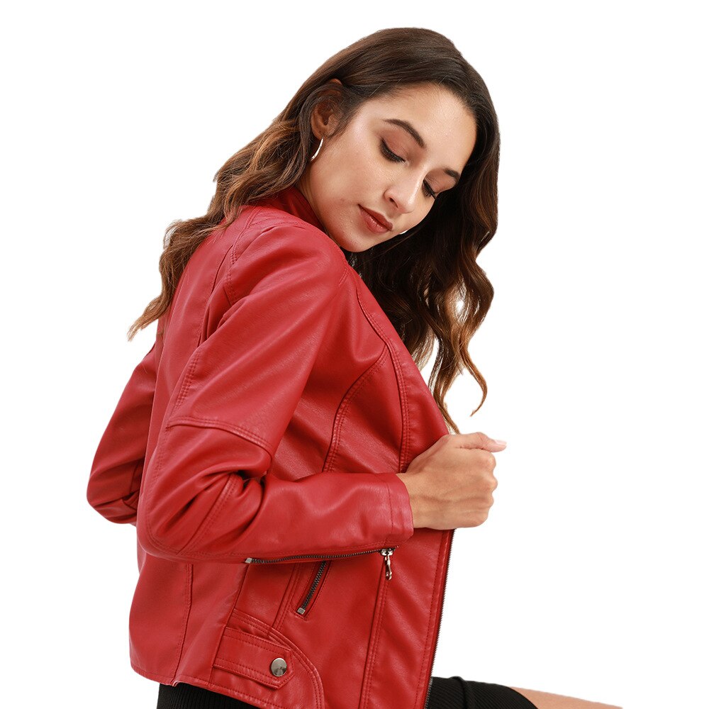 Wine PU Leather Biker Jacket