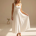 Women's square neck sleeveless chiffon midi dress in white – front view
