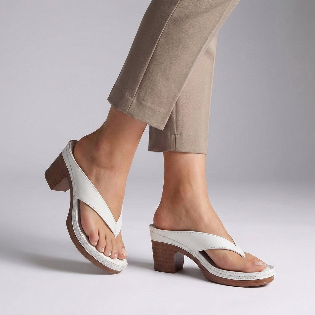 Block heel sandals with thong strap – women's holiday footwear
