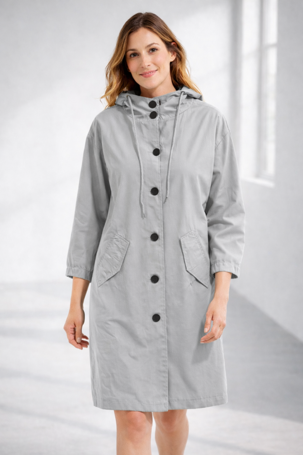 Grey mid-length hooded Jacket