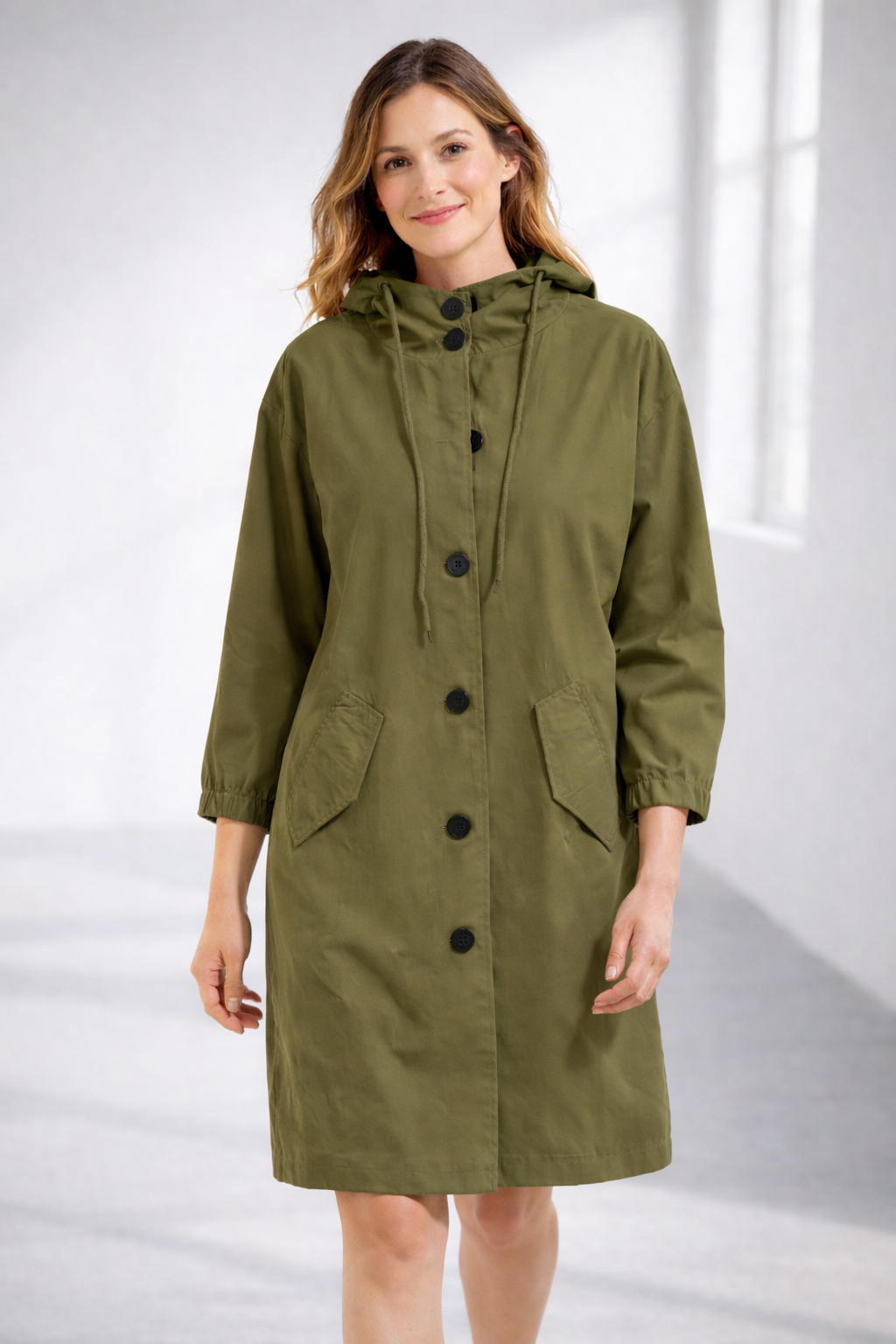 Army Green mid-length hooded Jacket