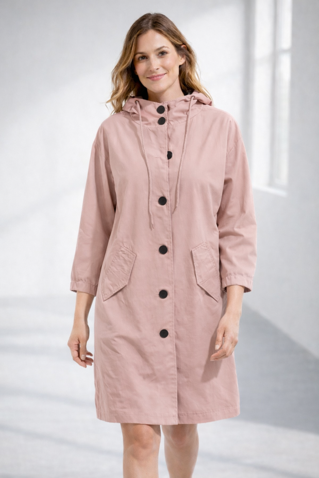 Pink mid-length hooded Jacket