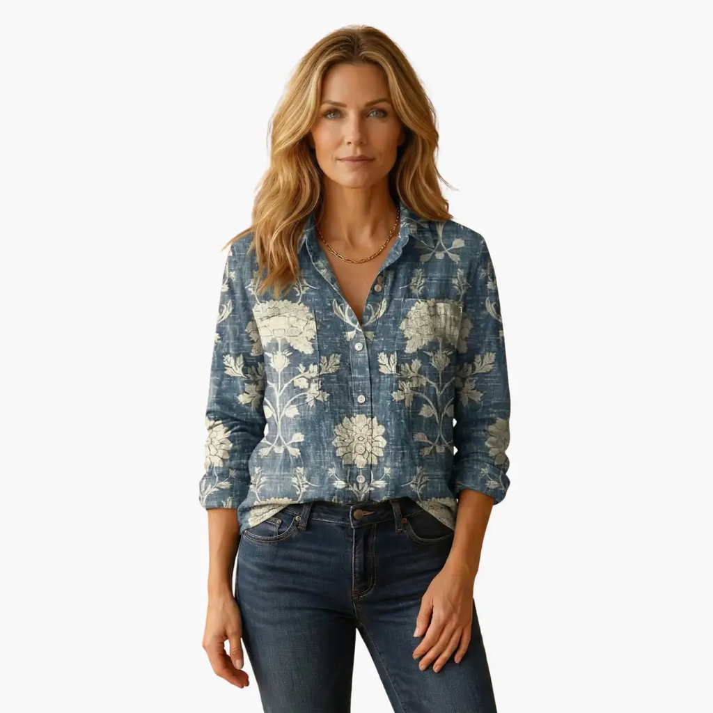 Women's classic collar shirt in third colour option, front view