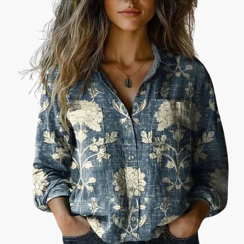 Women's classic woven button-down shirt, movement shot