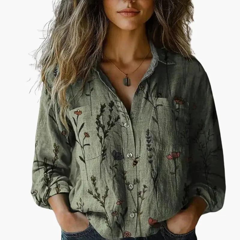 Women's classic collar button-down shirt styled for office dressing