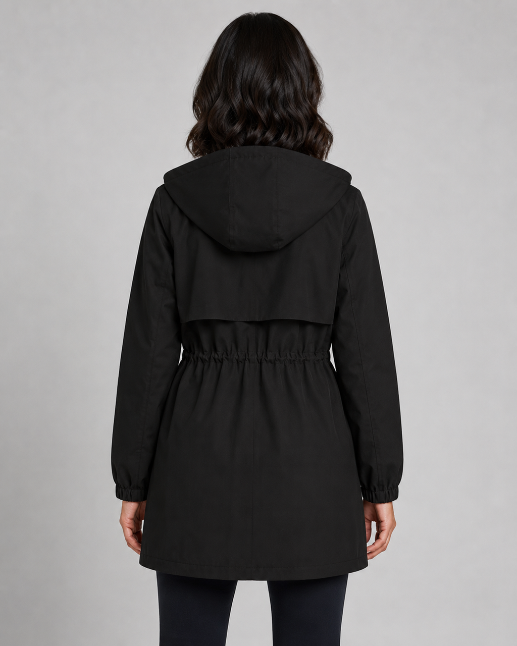 Hooded Windbreaker Coat with Drawstring Waist