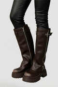 High shaft platform round toe knee high boots with a side zip