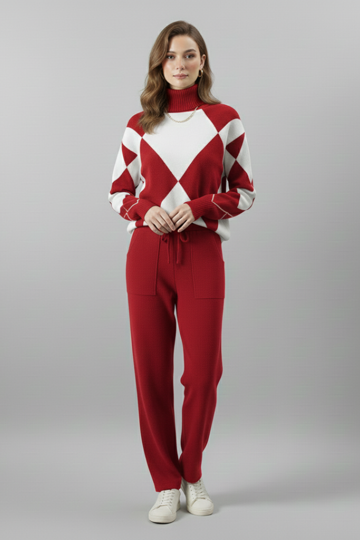 Women’s Knit Set with Long-Sleeve Sweater and Straight-Leg Trousers