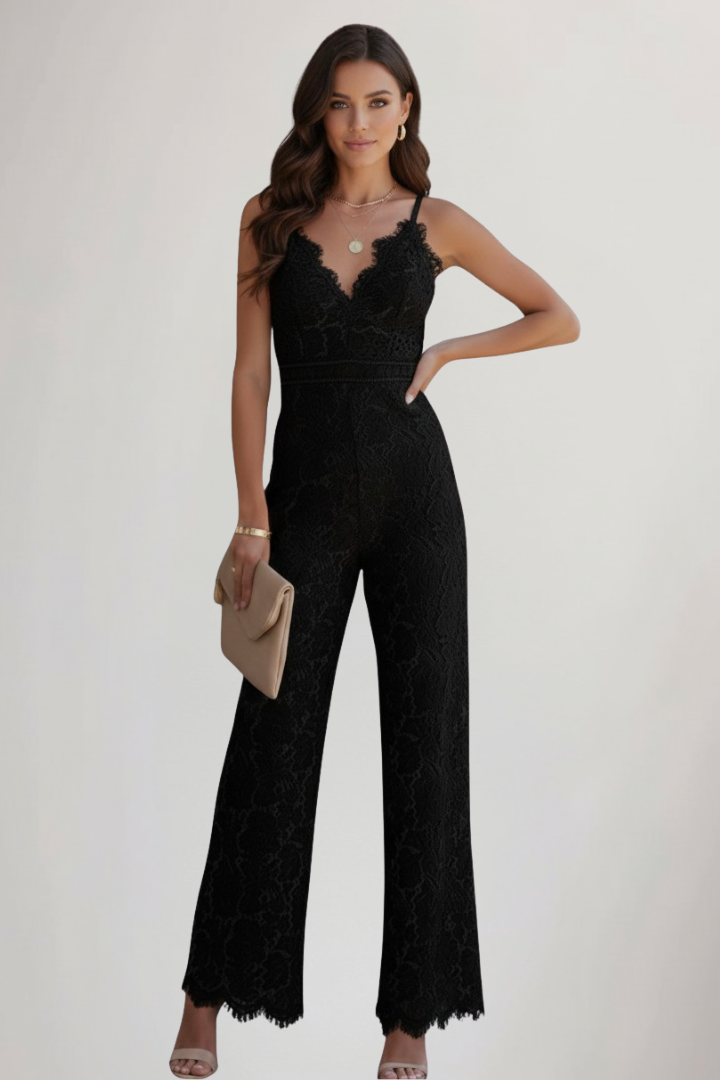 Sleeveless Lace V-Neck Wide-Leg Jumpsuit