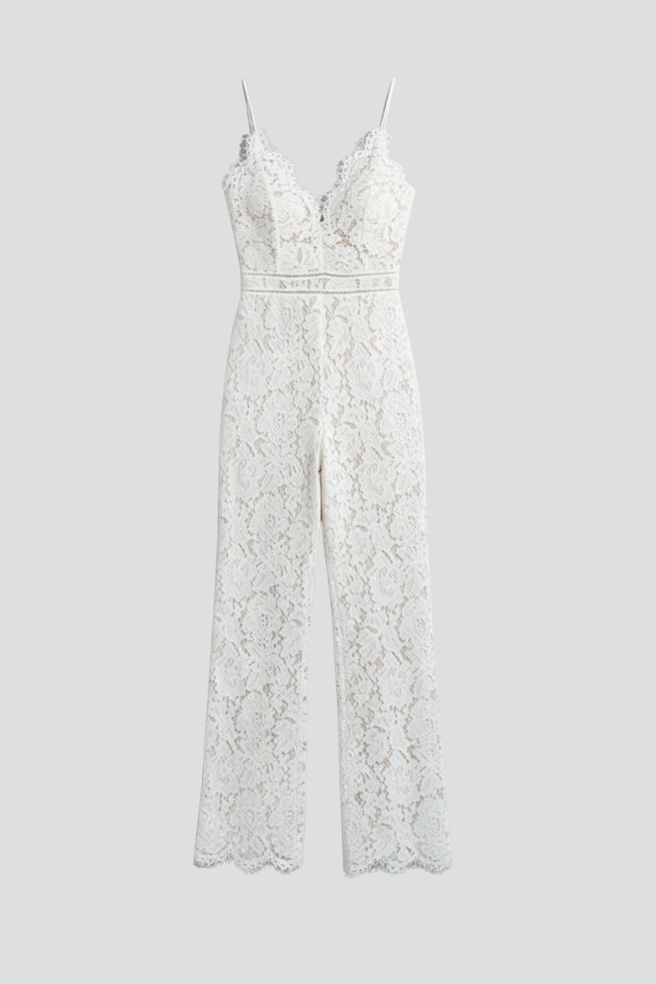 Sleeveless Lace V-Neck Wide-Leg Jumpsuit