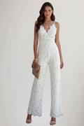 Sleeveless Lace V-Neck Wide-Leg Jumpsuit — worn on model