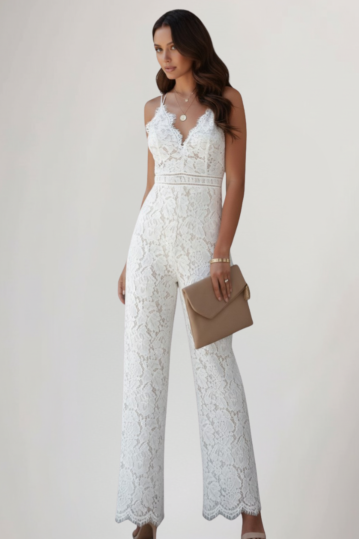 Sleeveless Lace V-Neck Wide-Leg Jumpsuit