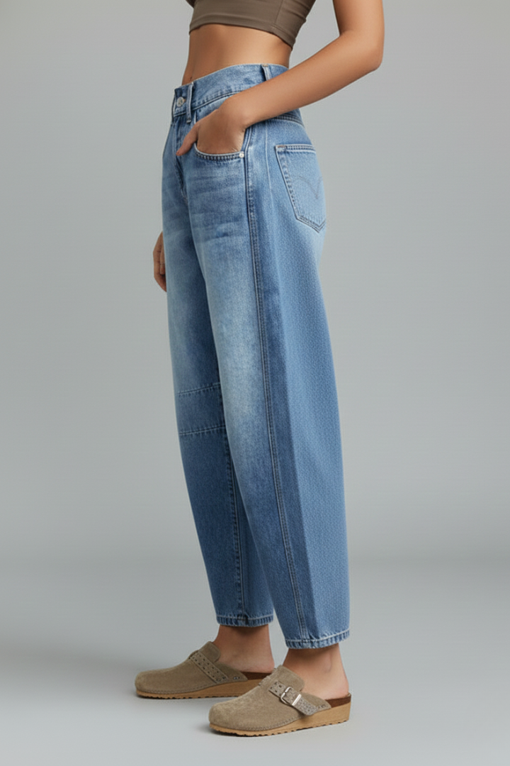 Blue Low-Waist Straight-Leg Denim Jeans