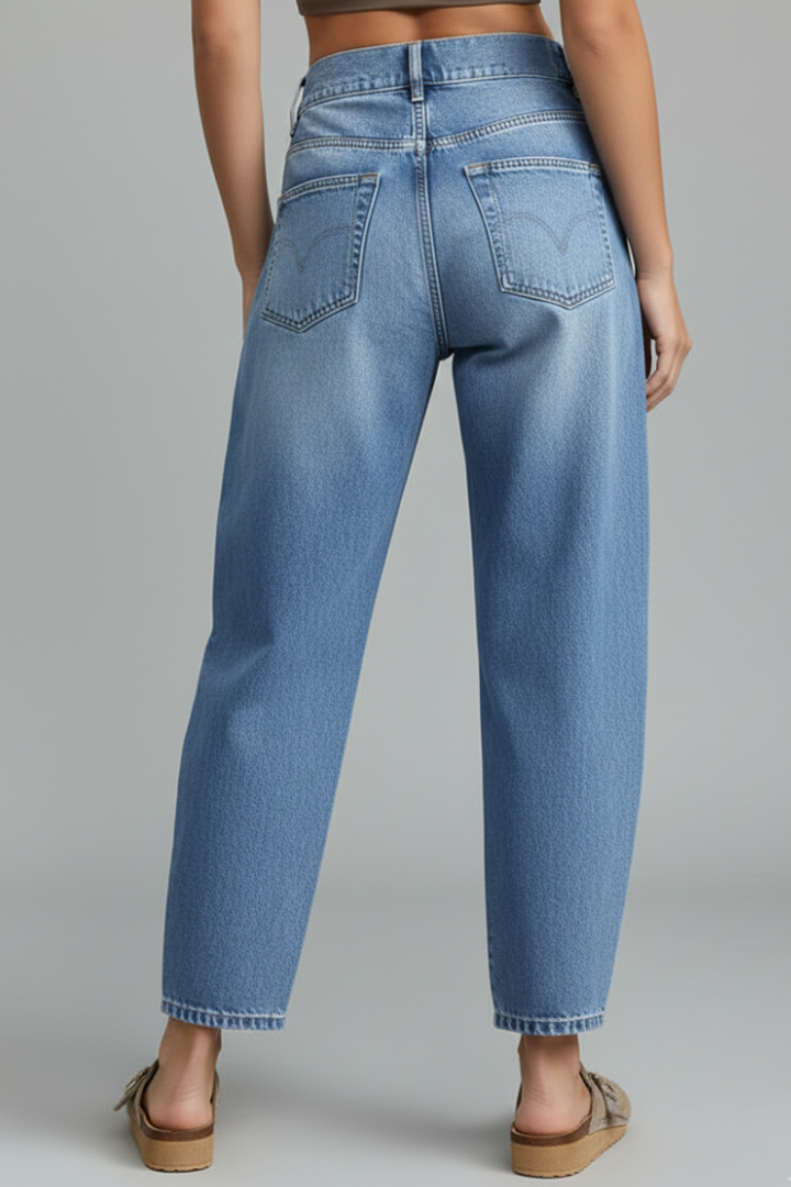 Blue Low-Waist Straight-Leg Denim Jeans