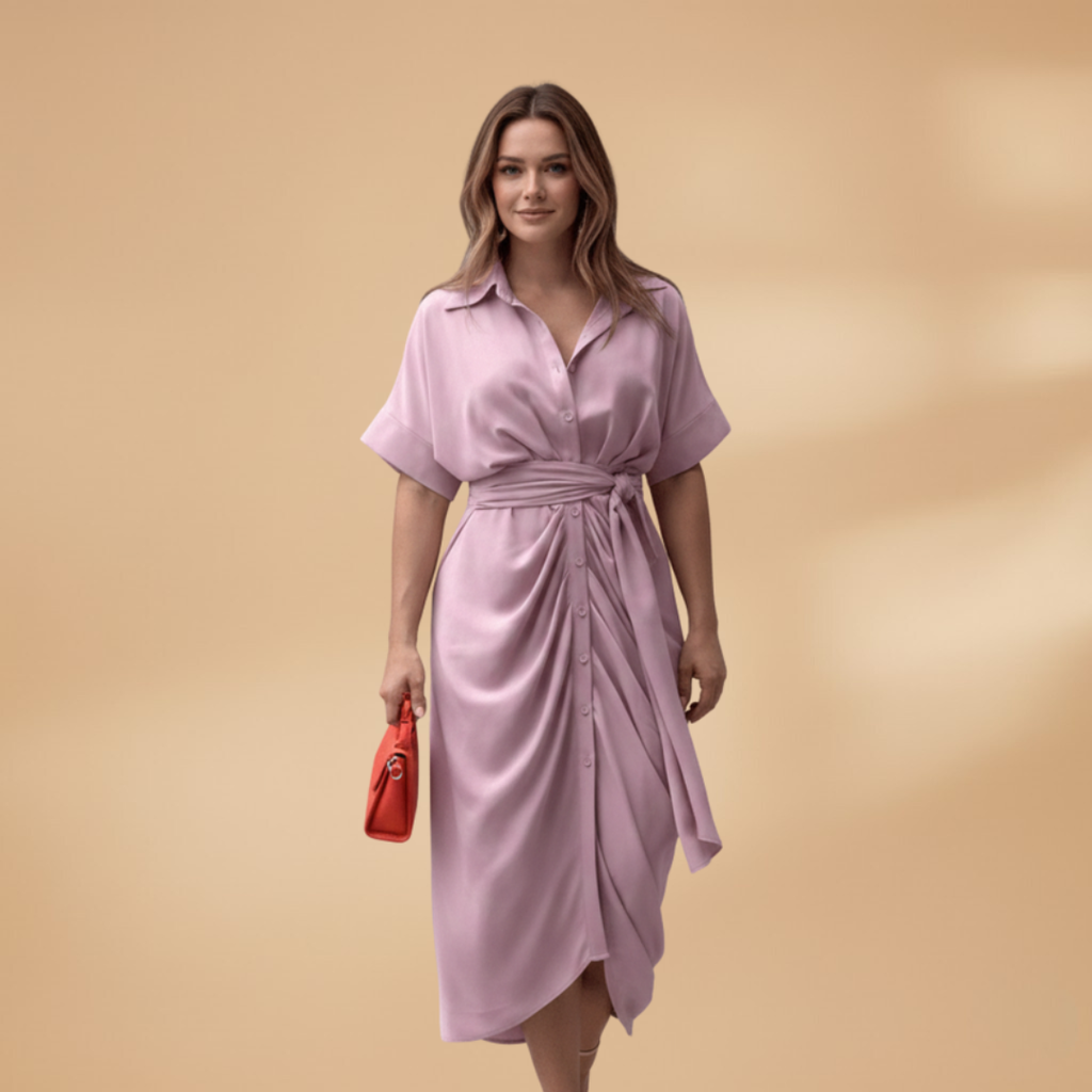 Women's tie waist midi dress with button-up front detail