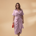 Women's tie waist midi dress with button-up front detail