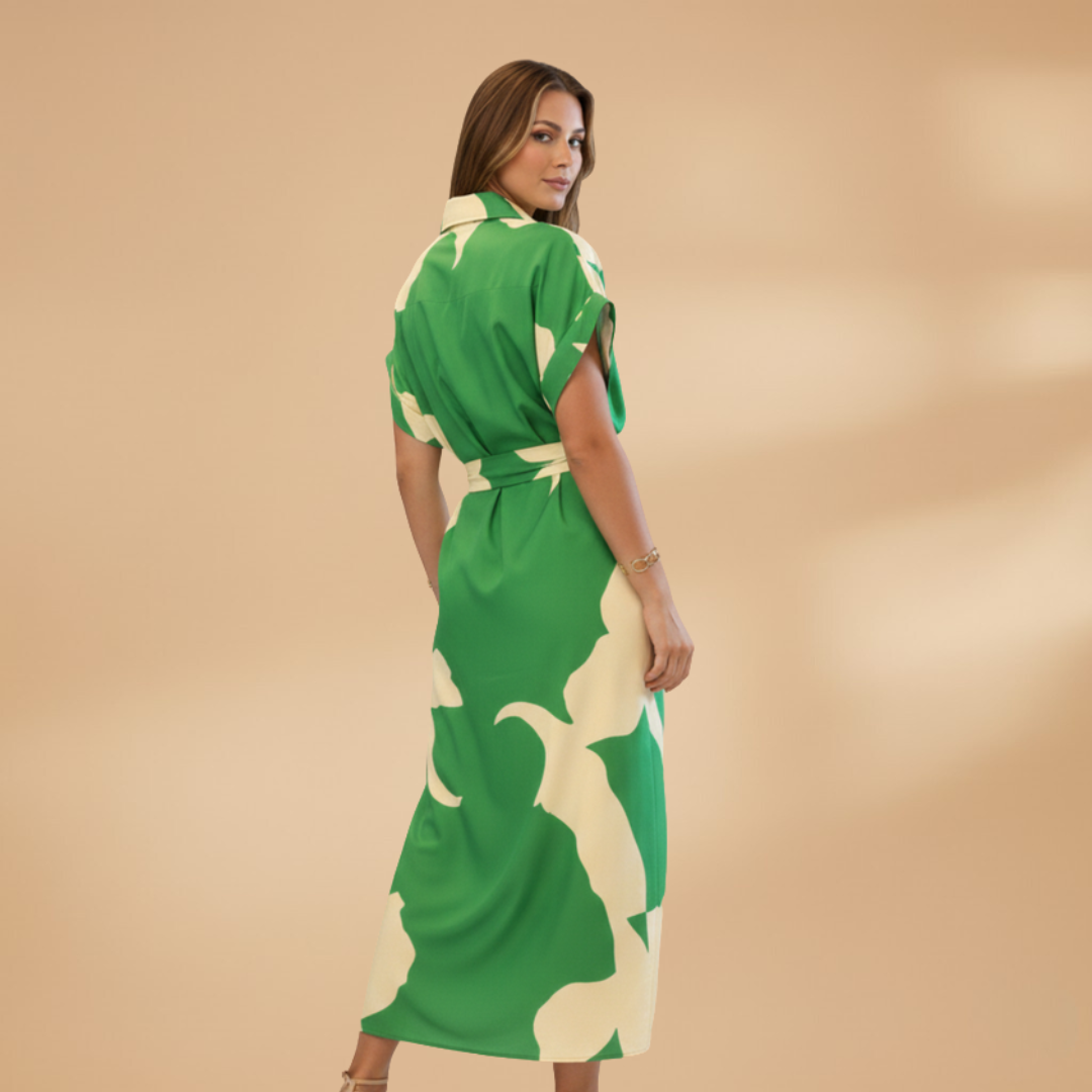 Women's smart casual collared midi dress flattering silhouette
