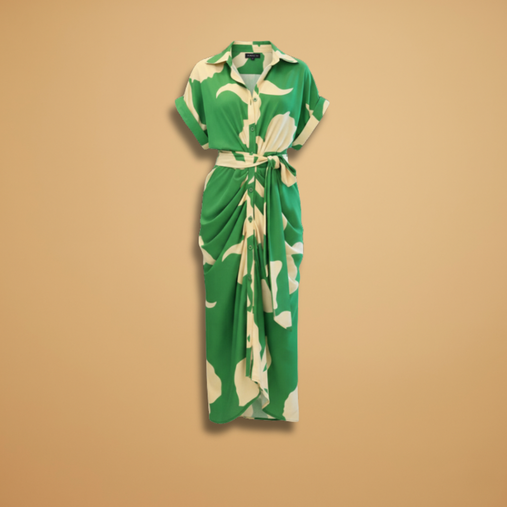 Women's collared button-up tie waist midi dress smart casual