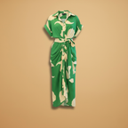 Women's collared button-up tie waist midi dress smart casual