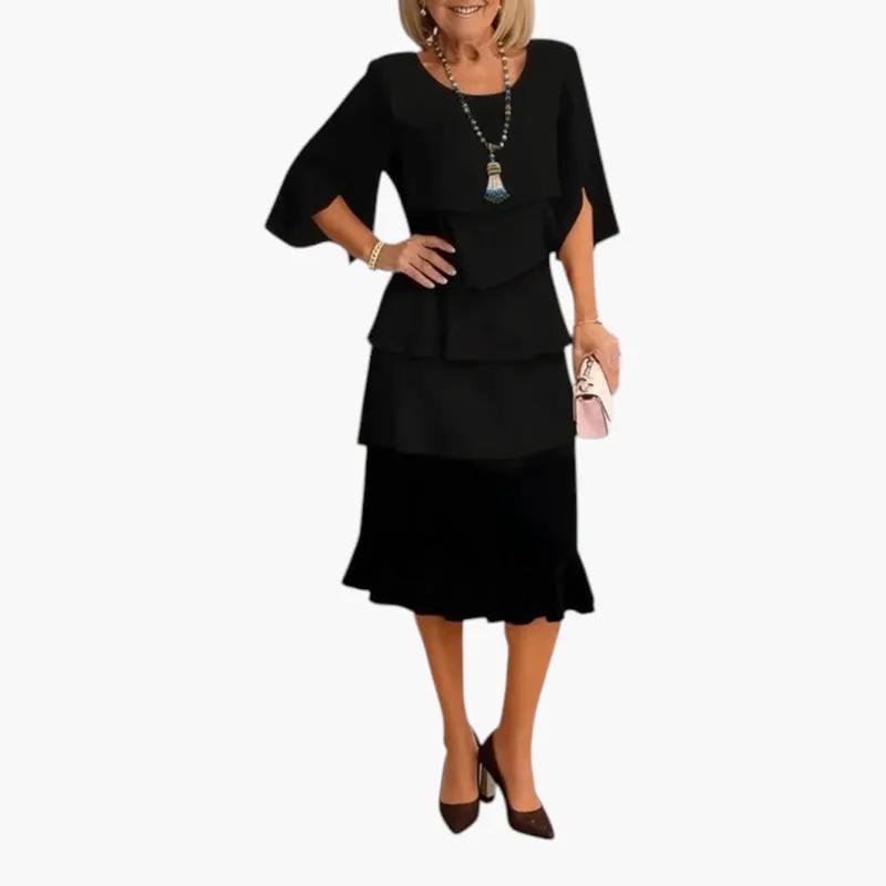 Midi dress with ruffle split sleeve edge detail, close-up