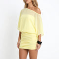 Off-Shoulder Ruched Mini Dress in Yellow, front view