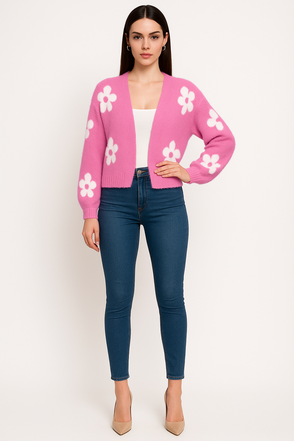 Women's Open Front Floral Cardigan