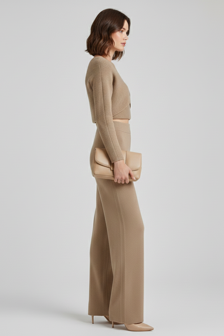 Women’s Outfit Set with Knit Top and Wide-Leg Trousers