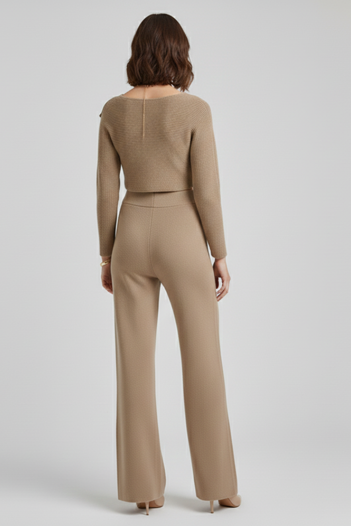 Women’s Outfit Set with Knit Top and Wide-Leg Trousers
