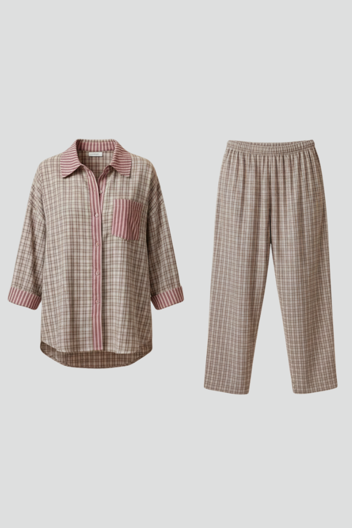 Women’s Pyjama Set with Button Top and Elastic Trousers