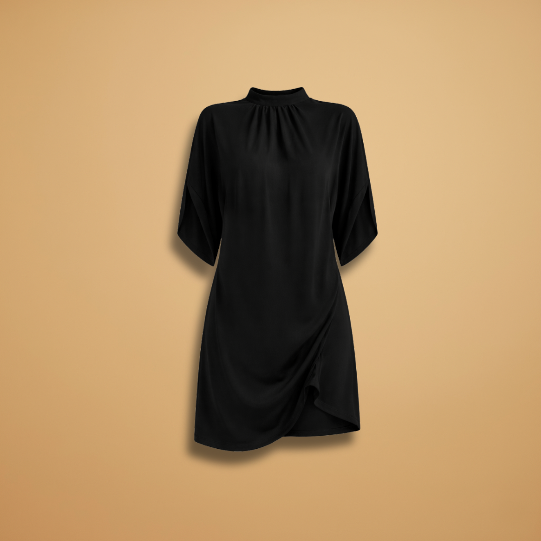 Women's mock neck split sleeve mini shift dress casual style