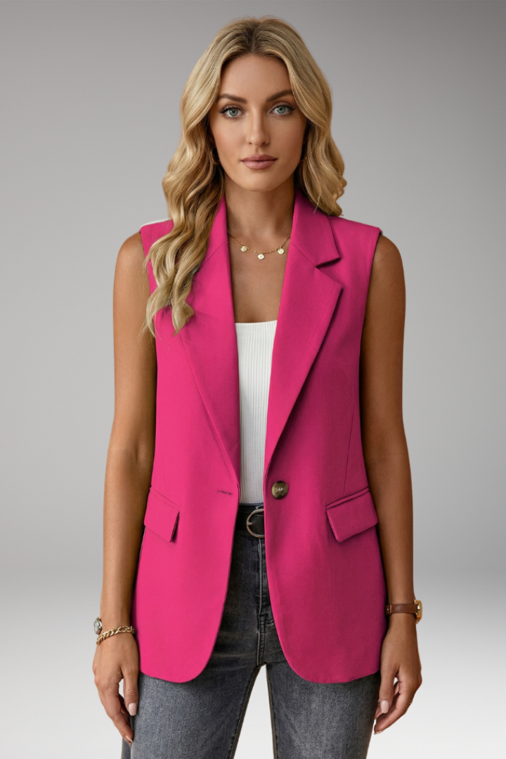 Sleeveless Notch Collar Blazer with Flap Pockets