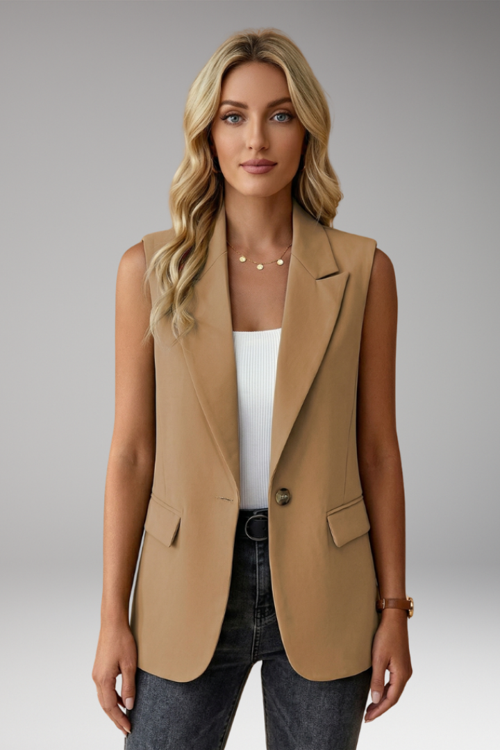 Sleeveless Notch Collar Blazer with Flap Pockets